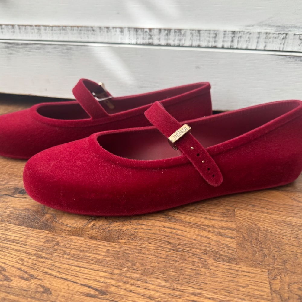 NWT Melissa Soft Ballerina Velvet II Flat Red‎ Women's Size 9 - Picture 4 of 8